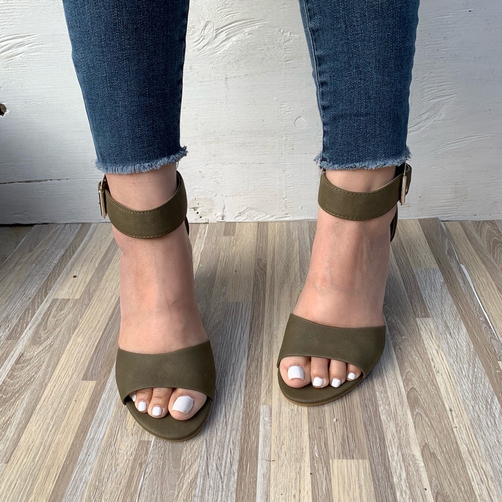 Olive Ankle Strap Block Heel - Picture 5 of 5